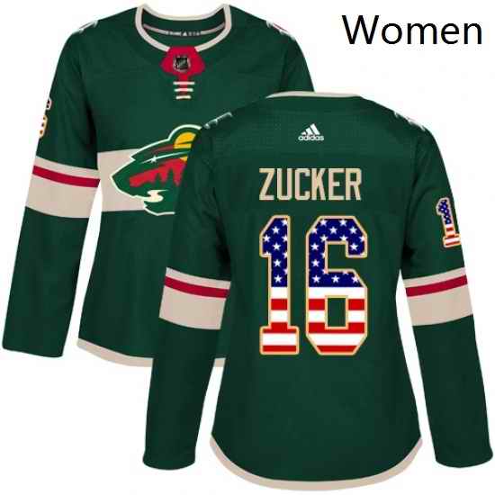 Womens Adidas Minnesota Wild 16 Jason Zucker Authentic Green USA Flag Fashion NHL Jersey